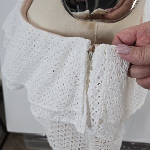 J Crew One Shoulder Ruffle Eyelet Top sz 6 White Cotton Nude Lining Boho Fairy - Picture 7 of 13